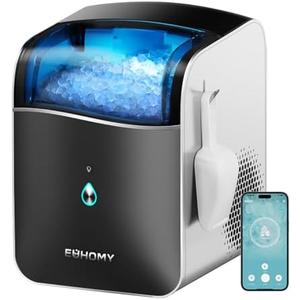 EUHOMY Smart Nugget Ice Maker Countertop, Portable Sonic Ice Maker with APP Control, 40lbs/24H, Ready in 8 Mins, Self-Cleaning, Pebble Ice Machine with Hanging Ice Scoop for Home/Kitchen/Office