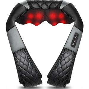 Shiatsu Neck and Back Massager with Heat - Deep Tissue 4D Kneading Shoulder Massage Pillow for Back, Neck and Shoulder, Body Muscle Pain Relief, Use at Home, Office, Car - Gifts for Women Men Dad Mom (Black Grey)