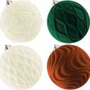 Lanpn 4 Pcs 6" Large Christmas Ornaments, Oversized Velvet Xmas Tree Ball, Big Flocked Christmas Tree Ornament, Shatterproof Plastic Balls for Yard Lawn Holiday Hanging Decor, Neutral Color (Beige-Brown-Dark Green)