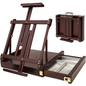MEEDEN Studio Sketchbox Table Easel with Metal Lined Drawer - Adjustable Solid Beech Wood Tabletop Easel & Sketchbox Artist Easel with Storage, for Studio or Plein Air - Holds Max 34", Walnut