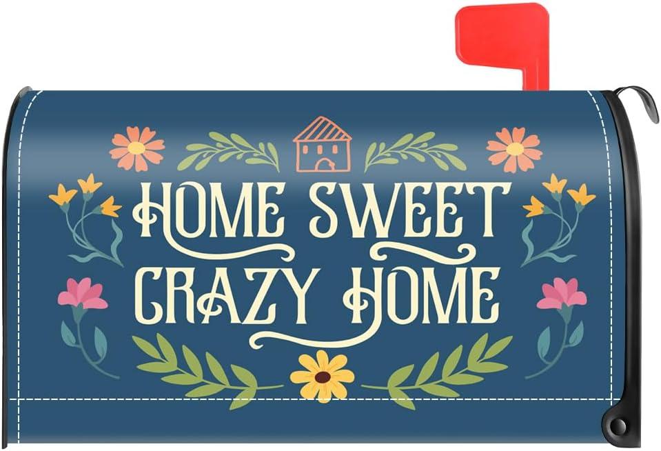 TOUNER Home Sweet Crazy Home Floral Mailbox Covers, Funny Magnetic Letter Box Wrap, Seasonal Post Letter Box Decor for Outdoor Garden Yard, Mailbox Decor Gifts for Friends New Homeowners Neighbors