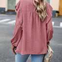PRETTYGARDEN Women's Long Sleeve Shirts Ruffle Swiss Dot Crochet Loose Fit Tunic Dressy Casual Tops Blouses Spring Fashion (Pink, XS)