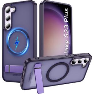 Magnetic for Samsung Galaxy S23+ Plus Phone Case with Adjustable Kickstand, S23+ Case [Shockproof Military Grade Drop Protection] Translucent Matte Back Phone Cover for S23 Plus 6.6", Purple