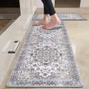 HEBE Anti Fatigue Kitchen Rugs Sets of 2, Non Slip Kitchen Mats for Floor, Waterproof Cushioned Comfort Standing Carpet for Kitchen Sink, Home Office, Laundry Room