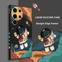 for Samsung Galaxy S24 Ultra Case, Astronaut Pattern Slim Liquid Silicone Anti Slip for Galaxy S24 Ultra Phone Case 6.8 inch, Astronauts Black