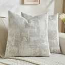 FUTEI Pack of 2 Faux Cashmere Jacquard Throw Pillow Covers 18x18 Inch Soft Marble Pattern Vintage Decorative Cushion Case Modern Farmhouse Accent for Couch Bed Living Room, Beige White