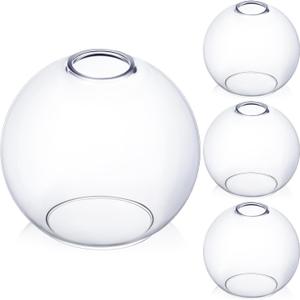 Glooglitter 4 Pack Fixture Replacement Globe Shade 8 Inch Diameter E26 Base 1-5/8 Inch Fitter Round Glass Globe Lampshade Cover for Pendant Wall Sconce Chandelier Vanity Light (Clear), 7.87 Inches