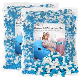 10LBS Shredded Memory Foam Filling Bean Bag Filler, Added Gel Particles Comfortable and Soft,Very Suitable for Filling Bean Bags, Pillows,Dog beds, Sofa Mats (Blue White)