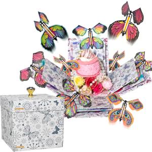 ELDGREON Explosion Gift Box, Flying Butterfly Surprise Gifts Box, DIY White Included Butterfly Kit and Faux Rose Head for Birthday, Mothers Day Gifts & Fathers Day Gift, Weddings, Anniversaries