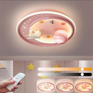 LED Ceiling Light Dimmable with Remote Control Cartoon Unicorn Modern Round Ceiling Light 62W for Boys, Girls Bedroom and Living Room Baby Room (Pink)