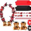 RoundFunny 82 Pcs 2025 Graduation Candy Leis Making Kit DIY Netting Tubing Stuffed Plush Bear Ribbon Grad Glitter Card Candy Lei for Graduation Congrats Party Supplies (Black, Red)