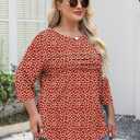 LOMON Plus Size Women Blouses 3/4 Length Sleeve Tops Crewneck Pleated Casual Tees Shirts 1X-5X (Red Daisy)