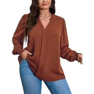 SCOMCHIC 2024 Plus Size Blouses for Women Dressy Casual V Neck Long Sleeve Casual Loose Shirts XL-5XL (3X-Large Plus, Rust)