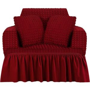 1 Sofa Slipcover and 2 Pillow Cover Set Sofa Couch Cover with Skirt Durable Washable High Elastic Stretchable Furniture Protector(Wine Red, S)