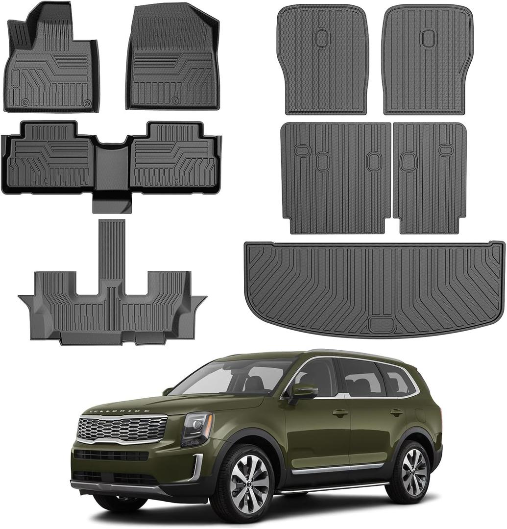 Mixsuper Floor Mats with Backrest Mats for Kia Telluride 2020-2025, All Weather 2 Row Floor Liners and Trunk Mat Accessories Set Black