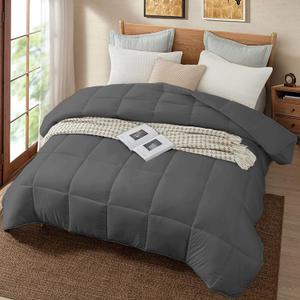 PURE ECO 200 GSM All Season Comforter King Size Bed Blanket for Summer Hotel Luxury Soft Microfiber Lightweight (90" X 106" Inches) - King Size Bed Comforter - Dark Grey Color