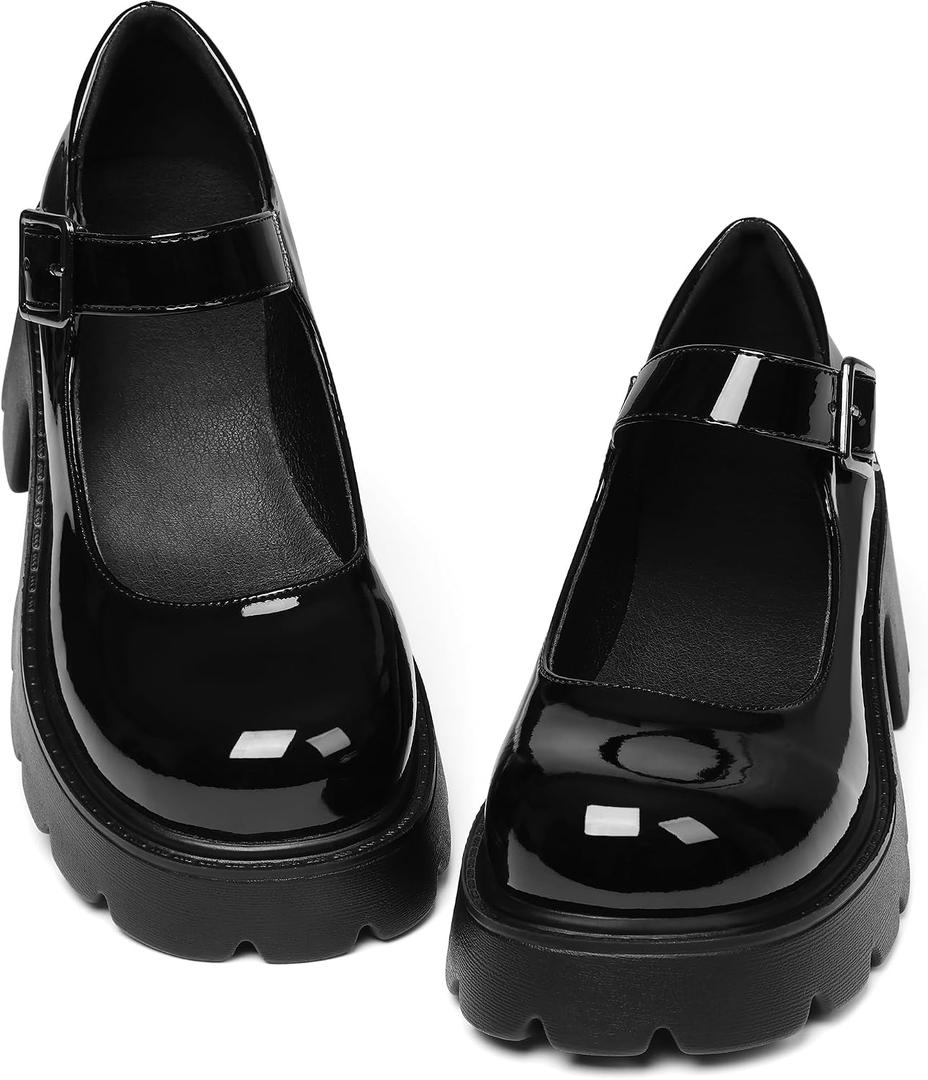 AOSPHIRAYLIAN Mary Janes Platform Mary Janes for Women Round Toe Dress Shoes for Women Ankle Strap Chunky Heel Uniform Women's Pumps, Size 6