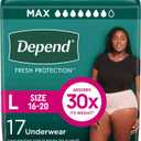Depend Fresh Protection Adult Diapers, Incontinence & Postpartum Bladder Leak Underwear for Women, Disposable, Maximum, Large, Blush, 17 Count, Packaging May Vary