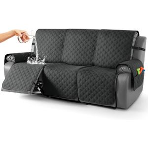 TAOCOCO 100% Waterproof Recliner Covers, Recliner Sofa Covers with Leg Straps, Reversible Recliner Couch Cover for Reclining Chair, Washable Couch Protector for Pets Kids(3 Seater, Charcoal Gray)