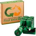 Certified 100% Home Compostable Poop Bags for Dogs, 120 Count Guaranteed Leak Proof and 18 Microns Extra Thick Waste Bag, 8 Rolls of Plant Based Doggie Poop Bag, No Scented with ASTM D6400 & EN13432 (Dark Green)