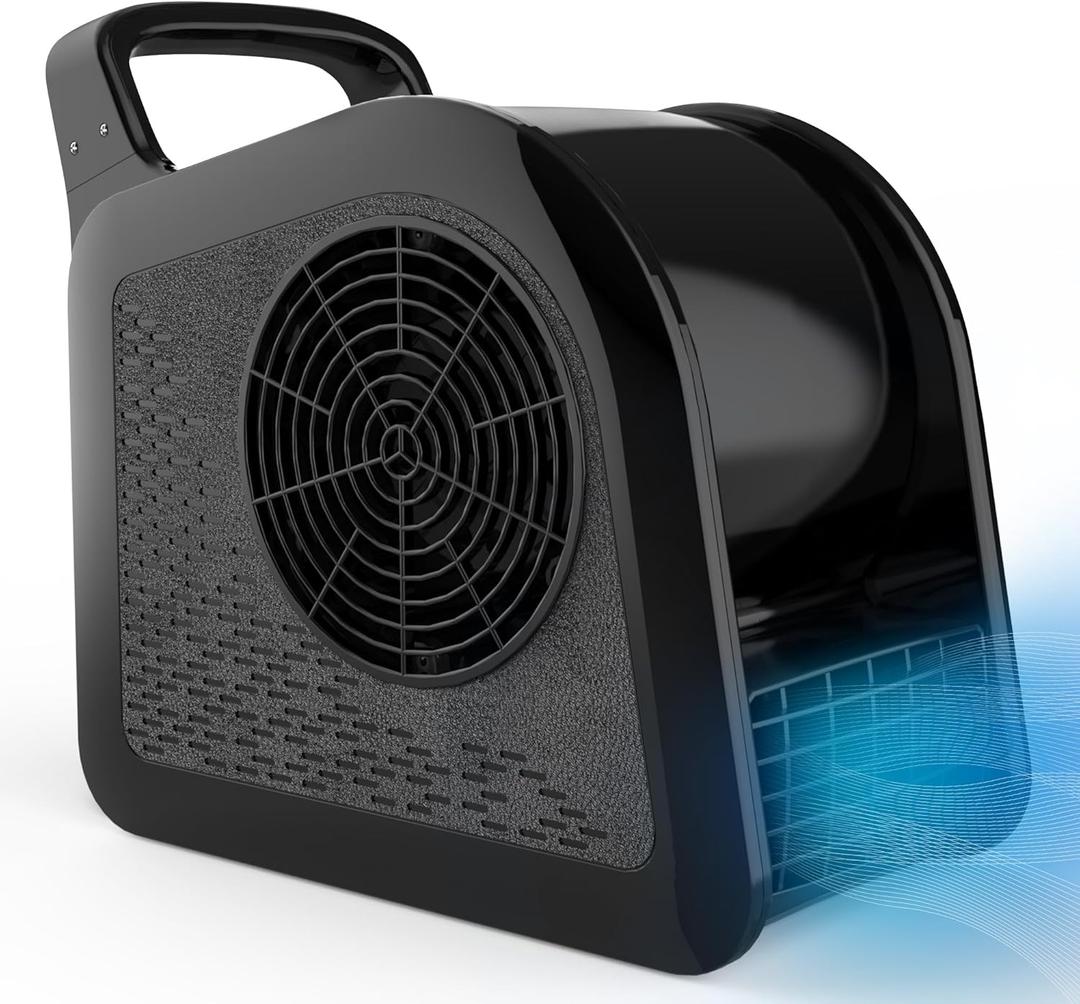 Air Mover Blower Fan - High Velocity Utility Fan for Drying, Cooling, Ventilating and Exhausting, Pivoting Floor Fans with 3 Speeds for Home Use and Job Site, 2 Outlets, 355CFM, Black