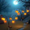 Solar Halloween Lights Outdoor Waterproof, 2 Pack Pumpkin Solar Lights for Outside Thankgiving Decor,12LED Orange Pumpkin Swaying Lamps for Garden Decor, Yard, Lawn, Party Decorations