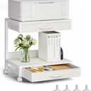 2-Tier Desktop Printer Stand with 2 Fabric Drawers, Prtiner Table with Storage Shelf, Desk Organizer for Home Office,3D Printer,Fax Machine,Scanner (White, 2 Tier)