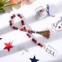 Jetec 4th of July Red White Blue Bead Garland 250th Patriotic Wood Tassle Bead Decorations Red Blue USA Tiered Tray Decor Garland for American Anniversary Independence Day Vase Tiered Tray