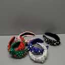 6 Pack Holiday Headband for Women Solid Color Pearl Rhinestone Crystal Halloween Christmas Fall Valentine Embellished Ladies Wide Top Knot Makeup Hair Hoop Accessory Festive Party Costume Decor Gifts