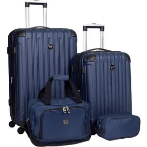 Travelers Club Midtown Hardside 4-Piece Luggage Travel Set, Navy Blue, 26",20",15",10"