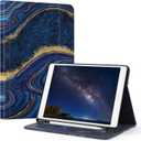OKP Case for iPad 9th Generation 2021 / 8th Generation 2020/ 7th Gen 2019 10.2 inch Case with Multi-Angle Viewing PU Leather Flio Stand Cover with Pencil Holder&Pocket,Auto Sleep/Wake,Marble Darkblue