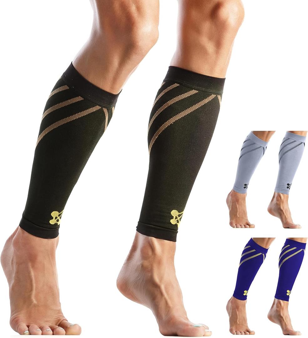 Calf Compression Sleeve for Men & Women Leg Compression Sleeve for Shin Splint Relief, Leg Cramps, Varicose Vein Compression Leg Sleeve, Calf Sleeves for Runners -Copper Infused Nylon 20-30mmHg Large (Large, Black)