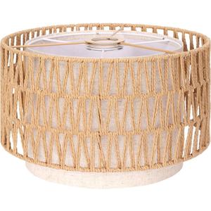 Boho Rattan Lamp Shade, 12.6" Top x 12.6" Bottom x 7.68" High, Natural Rattan & Linen Double Layer Lamp Shades for Floor Lamps Table Lamps Chandelier, UNO Fitter Lampshade Replacement, Easy Assembly