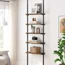 ALLZONE 5 Tiers Narrow Bookshelf, Tall Adjustable Ladder Book Shelf with Open Storage, Floor to Ceiling Tension Mount, Wooden Industrial Bookcase for Living Room, 92 to 116 Inch, Brown (5-Tier (27.84'' Wide))