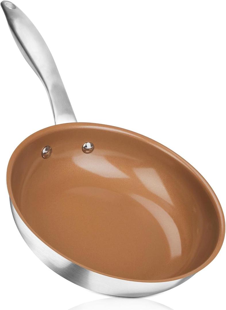 Duxtop Ceramic Nonstick Frying Pan 8" Stir Fry Pan Skillet with Stainless Steel Handle, PFAS Free, Dishwasher & Oven Safe, All Stovetops & Induction Compatible (Copper)