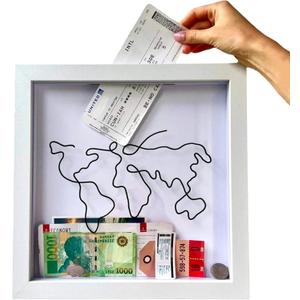 Plane Ticket Travel Memory Box, Travel Ticket Movie Stub Shadow Box, Top Loading Concert Ticket Display Frame, Travel Keepsake Box, Adventure Archive Box, Ticket Holder Map Plane (White x8inches)