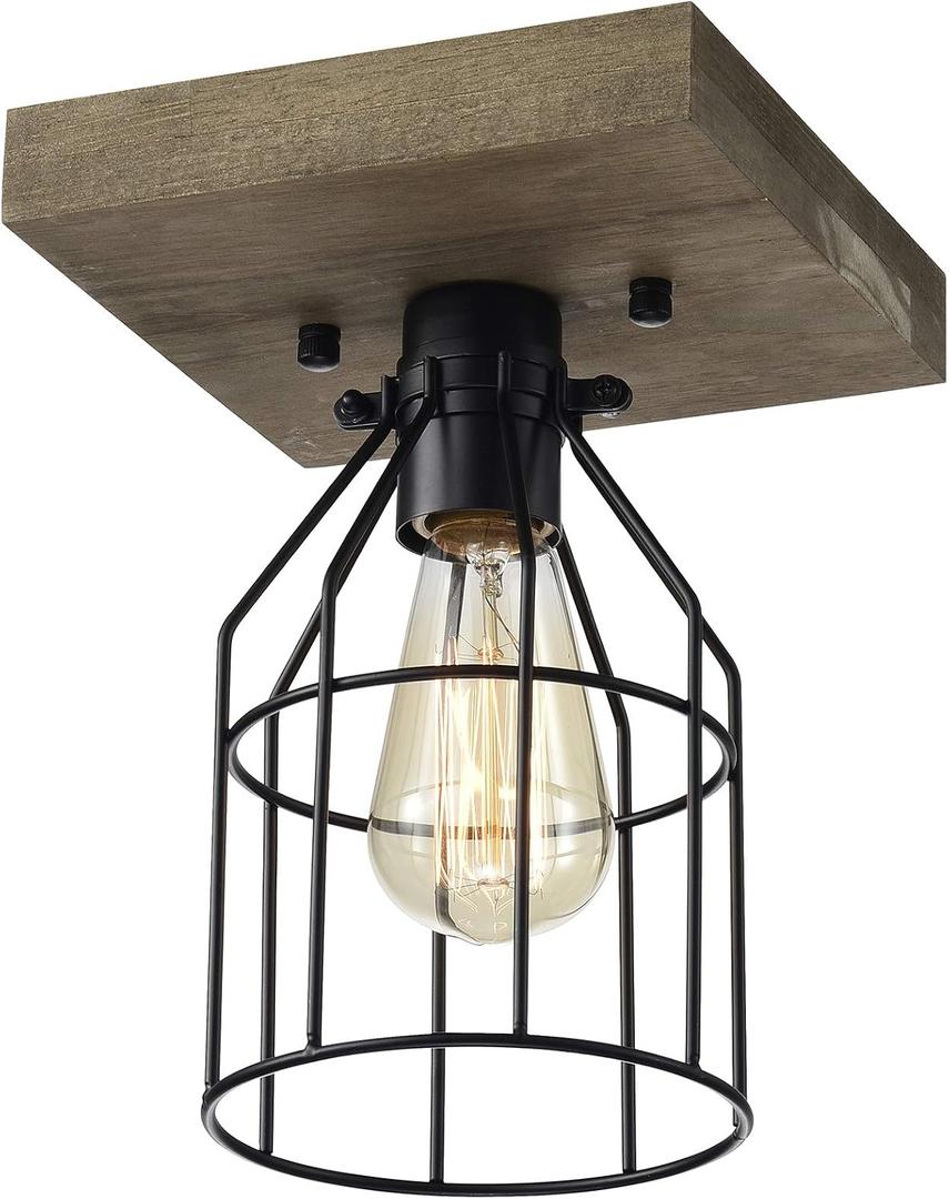 Koko 1-Light Wood and Metal Cage Flush Mount