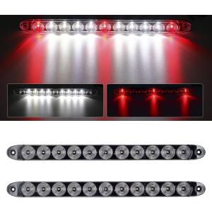 Partsam 2Pcs 15" Red 3 ID Bar w/Reverse white light 11 LED Truck Trailer RV Clear Lens Submersible Super Thin Led Trailer Tail Light Bar