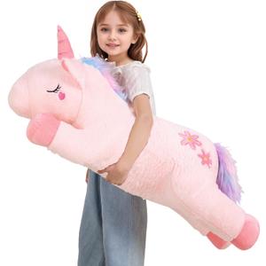 Tianmihou 40inch Cute Giant Pink Unicorn Plush Toy, Jumbo Soft Long Body Pillow Plushies Pets, Large Rainbow Unicorn Stuffed Animals, Big Doll for Kids Boys and Girls, Birthday