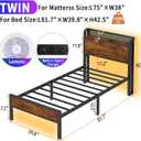 Twin Bed Frame with Charging Station and LED Lights, Heavy Duty Platform Beds Twin Size with Storage Headboard, USB Port, Rustic Wood and Strong Metal Support, No Box Spring Needed, Noise Free