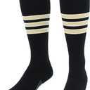 Baseball & Softball Socks | USA Made Dugout Series Striped | Over the Calf | Sizing for Youth Boys, Girls, Men, & Women's (Large, Black/White/Vegas Gold)