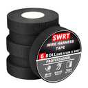 SWRT Wire Harness Tape, 3/4 Inch × 50 Feet, 5 Packs (300 Feet Total), Self-Adhesive Black Cloth Electrical Tape for Automotive Use, High Temperature Resistance Felt Tape.