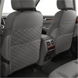 Seat Back Protectors for Kids, Car Kick Mats for Back of Front Seats with Large Pocket Organizer, Waterproof, Protects Against Dirt, Scuffs & Scratches, Fits Most Vehicles, 2PCS (Gray)