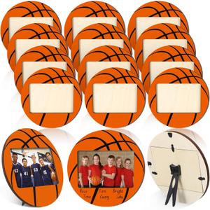 Qunclay 12 Pcs Basketball Picture Frame Wooden Photo Basketball Frame Sport Picture Tabletop Gifts for Athlete Coach Team Sports Party, Display 4'' x 6'' Photos