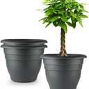 RooTrimmer 3 Pack Large 16 Inch Plastic Plant Pots for Outdoor Plants,Durable & Lightweight Flower Pots with Drainage Holes,Weather-Resistant Large Planters for Patio Garden(Gray)