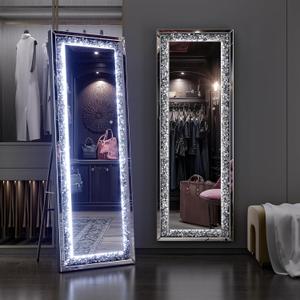 Hasipu 59"20" LED Full-Length Mirror Crystal Crush Diamond, Wall Mounted Diamond Mirror Leaning for Living Room Bedroom Dimming & 3 Color Modes