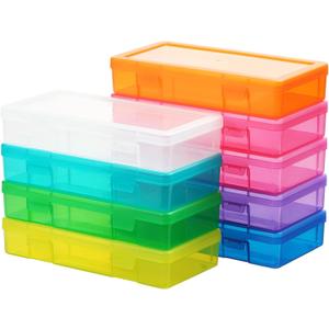 9 Pack Medium Colored Plastic Hobby Art Craft Organizer, Mini Plastic Storage Containers with Latching Lid, for Pencil Box, Lego, Crayon