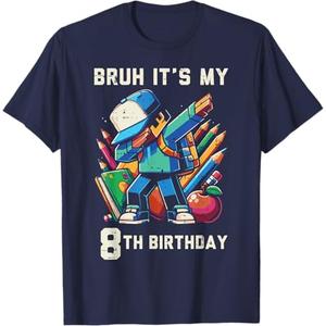 Bruh Its My 8th Birthday Pixel Dab 8 Bday Gamer Boys Kids T-Shirt, Medium