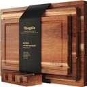 Acacia Wood Cutting Boards for Kitchen(Set of 3),Wooden Chopping Boards Set with Juice Groove, Large Serving Board with Holder,Butcher Block for Meat,Vegetables,Fruit (Brown)