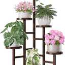 5 Tiered Corner Plant Stand with 7.1 Inch Wide Tray,Tall Plant Stand for Corner Indoor, Metal Plant Shelf Outdoor for Patio Office LivingRoom - BrownDisk